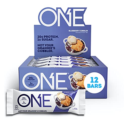 ONE Protein Bars, Blueberry Cobbler, Gluten Free Protein Bars with 20g Protein and 1g Sugar, Pantry Staples, 2.12oz (12 Count) - Blueberry Cobbler