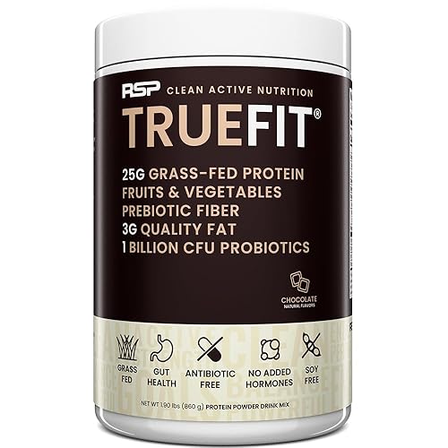 TrueFit Gut Healthy Protein Powder, Grass-Fed Whey Meal Replacement Shake with Prebiotics, Probiotics, & Organic Superfoods, Keto Friendly, Gluten Free - Chocolate - 30.4 Ounce (Pack of 1)