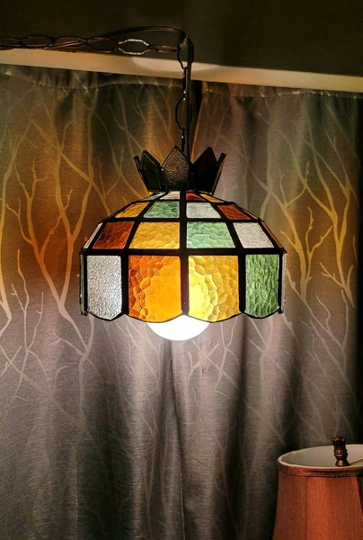 Swag Lamp, Stained Glass, Mini Swag, Vintage, Stained Glass Lamp, Colorful, Hanging Lamp, Sun Catching Glass, Home Decor