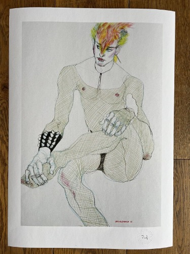 Jo Brocklehurst Punk Giclee Proof Print Male Model Mesh Nude Studs Cuff Mohican
