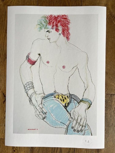 Jo Brocklehurst Punk Giclee Proof Print Male Model Nude Stud Cuff Leopard Crotch