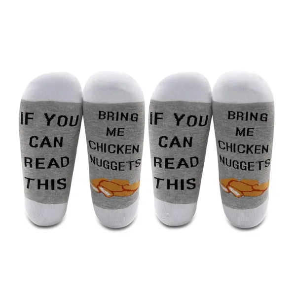 LEVLO Funny Chicken Nugget Gift If You Can Read This Bring Me Chicken Nuggets Socks Gift for Chicken Nugget Lovers - 2 Pairs/Set-mid Calf-1