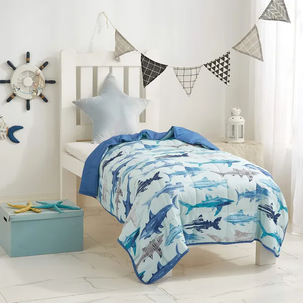 Heritage Club Children’s 40x50 Blue Shark 6 Pounds Warming and Cooling Microfiber Mink Weighted Blanket - 