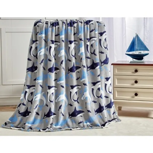 Kate Aurora Juvi Blue & Gray Baby Shark Ultra Plush Fleece Accent Throw Blanket - 50 in. W x 60 in. L