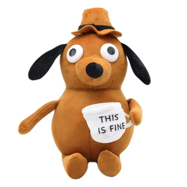 Lonyi 9.8inch This is Fine Dog Meme Plush Toy Funny Coffee Mug Dog Soft Stuffed Doll Birthday Gift - 