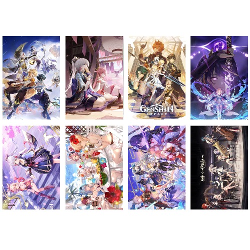 Genshin Poster 8PCS Japanese Anime Genshin Poster Wall Art Print 16.5"×11.4"