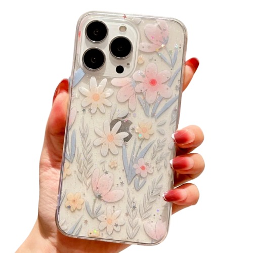 Floral Sparkly Clear iPhone Case - For iPhone 12