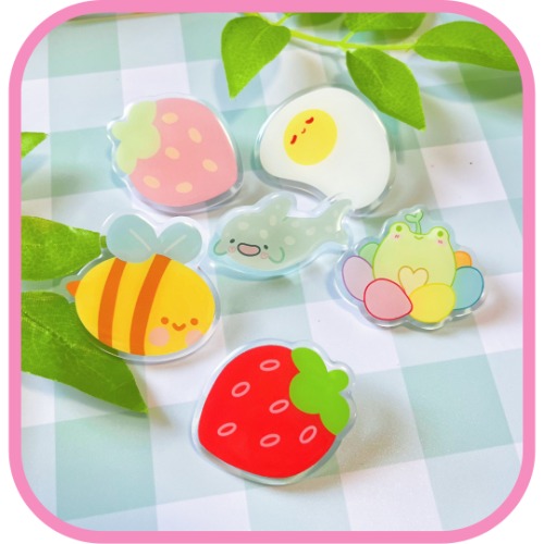 acrylic pins - red strawb