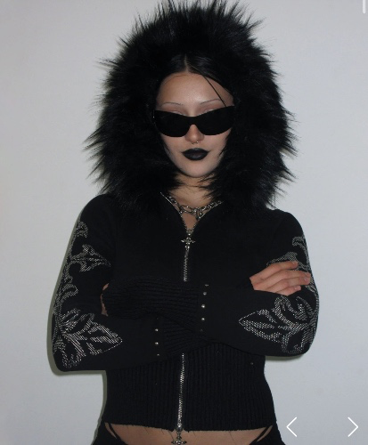 FERAL FAUX FUR FITTED ZIP HOODIE BLACK (DETACHABLE FUR)