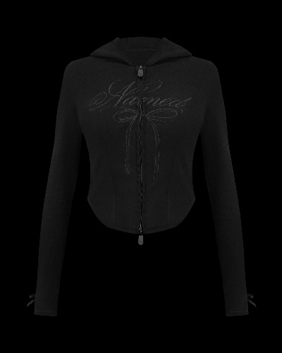 NAMED COLLECTIVE - CONFESSIONS RIBBON SCULPT STRETCH ZIP HOODIE BLACK
