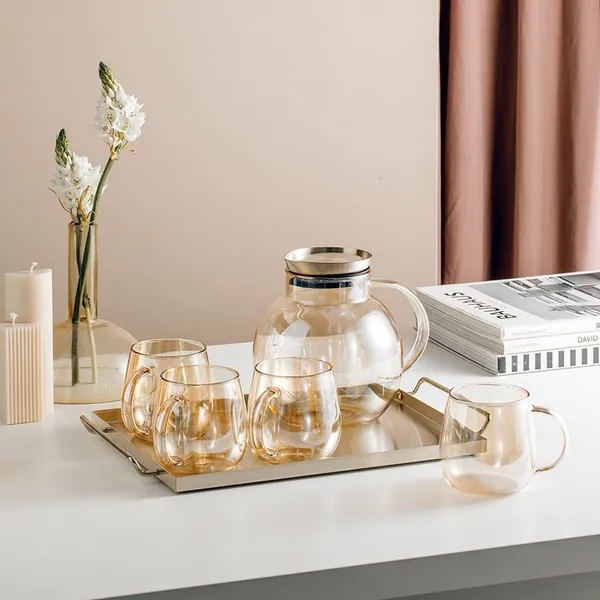 Champagne Gold Glass Teapot Set by Estilo Living