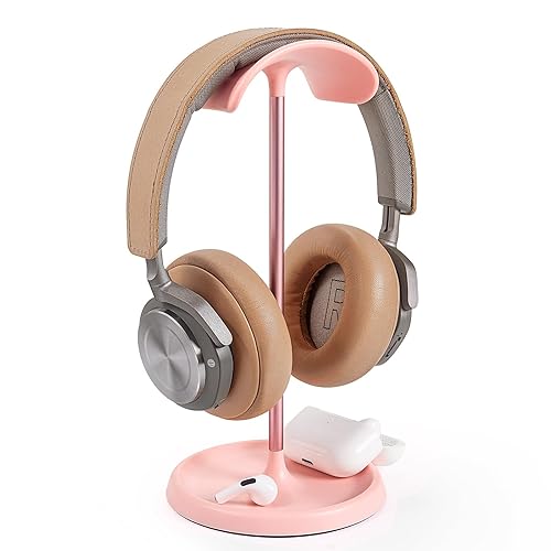 Headphone Stand, Curved Headset Stand with Storage Tray, Heavy Base Gaming Headset Holder for AirPods Max, AirPods, AirPods Pro, Beats, Bose, Sennheiser, Sony and More (Pink) - Pink