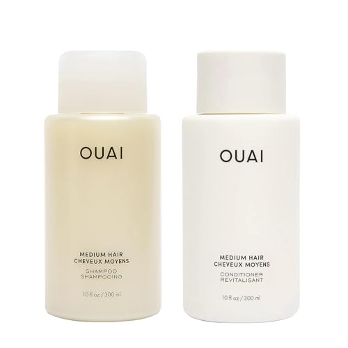 OUAI Medium Shampoo and Conditioner Set - Sulfate Free Shampoo and Conditioner for Medium Hair - Made with Keratin, Shea Butter & Avocado Oil - Free of Parabens & Phthalates (10 Fl Oz) - Medium Hair Bundle