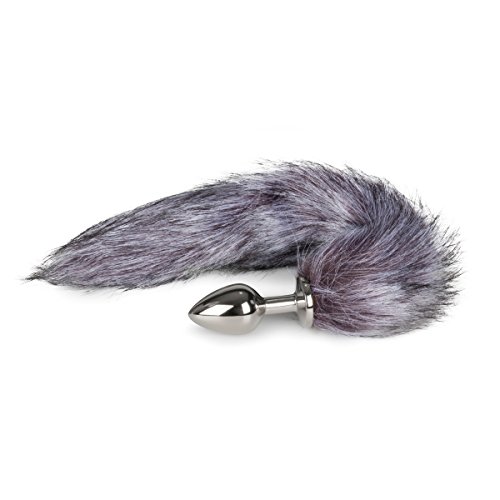 EasyToys Fetish Collection - Plug Anal 7 cm - Mediano - plug anales plata con cola de zorra gris de 45 cm - elegantes juguetes anales - Fox tail plug - Mediano - Silver