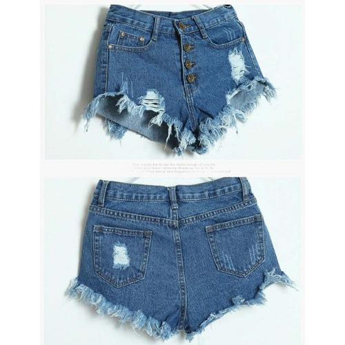 Distressed Jean Shorts - Dark blue / L