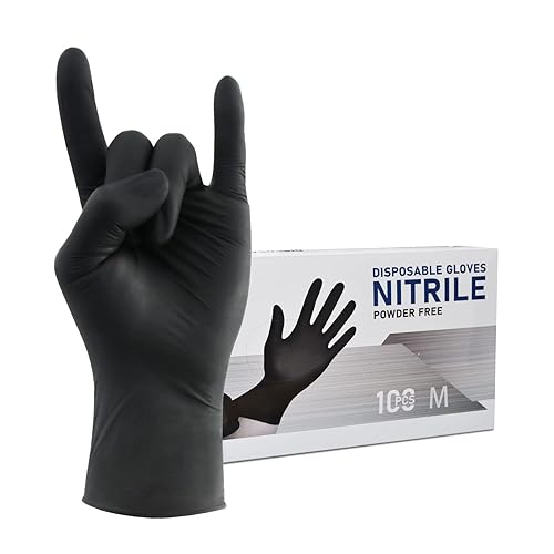 Wostar Nitrile Disposable Gloves Powder & Latex Free 4mil Touch Screen Disposable Non-Sterile Nitrile Exam Gloves - Black Medium 4mil 100pcs - Medium (Pack of 100)