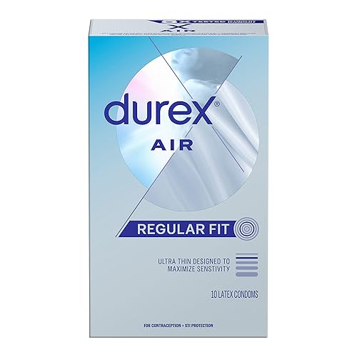 Durex Air Condoms, Extra Thin, Transparent Natural Rubber Latex Condoms for Men, Regular Fit, FSA & HSA Eligible, 10 Count