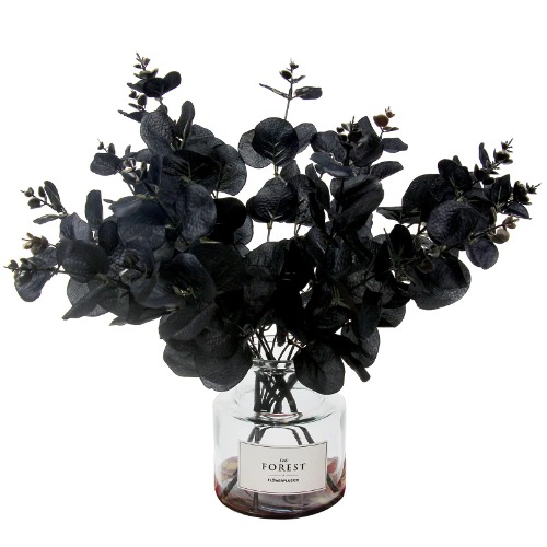 Tinsow 5 Pcs Black Artificial Eucalyptus Stems Faux Eucalyptuses Branches Black Leaf Halloween Centerpiece Halloween Home Decor (Black, 5) - Black 5
