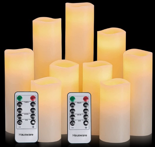 Hausware Flameless Candles Battery Operated Candles H 4" 5" 6" 7" 8" 9" Real Wax Pillar Flickering Candles LED Flameless Candles with Remote and Timer Control Set of 9 (Ivory Color) - Ivory-set of 9