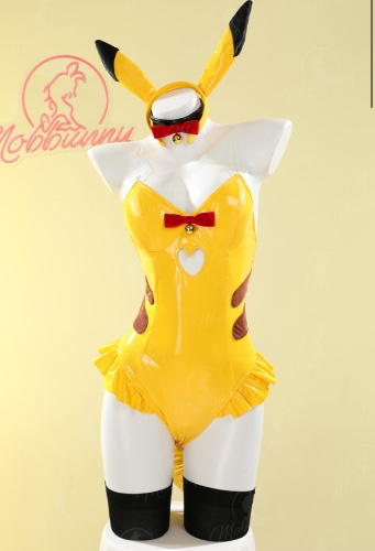 PM Derivative Sexy Lingerie Set Bunny Girl Yellow Bodysuit and Headband with Tail Stockings