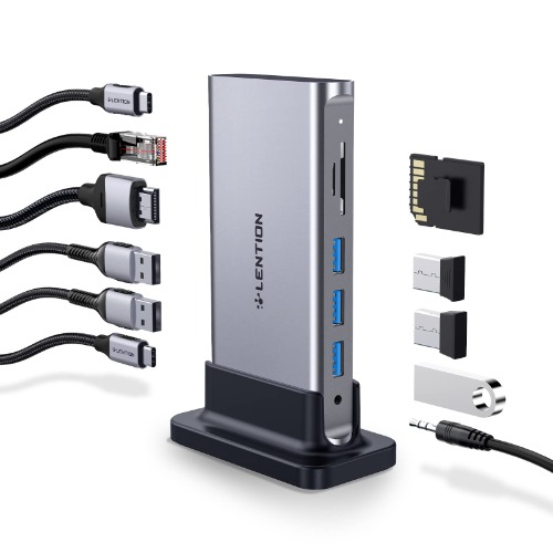 لينشين قاعدة شحن USB C مع HDMI 4K 60Hz 100 واط PD، جيجابت ايثرنت، قارئ بطاقات، USB 3.0، محول Aux لماك بوك برو الجديد وماك اير/سيرفيس، وغيرها، معتمد من برنامج تشغيل ثابت (CB-D54، رمادي سبيس)