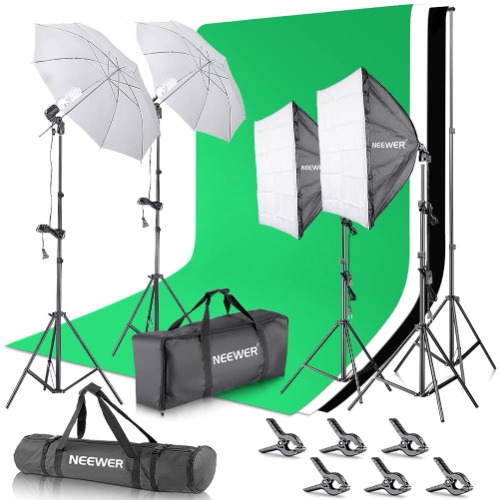 NEEWER Photography Lighting kit with Backdrops, 8.5ftx10ft Backdrop Stand, 800W Equivalent 5500K Umbrella Softbox Continuous Lighting, Photo Studio Equipment for Portrait Product Photo Shoot - 