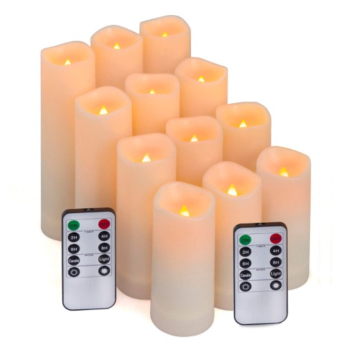 Aignis Flameless Candles with Remote & 2/4/6/8H Timers, Outdoor Indoor Waterproof Remote Candles Battery Operated, Electric Led Candles 12pcs for Home/Wedding Decor (D 2.2" x H 4" 5" 6" 7") - Ivory, Set of 12 Waterproof Candles
