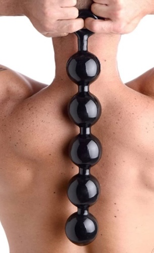 Master Series Black Baller Anal Beads Dildo, Adult Toys for Men, Women, and Couples, Long Black Anal Bead Toy with Safe Pull Ring, Easy to Clean and Body Safe, 2.65 Inch Balls, 17.5 Inches Long