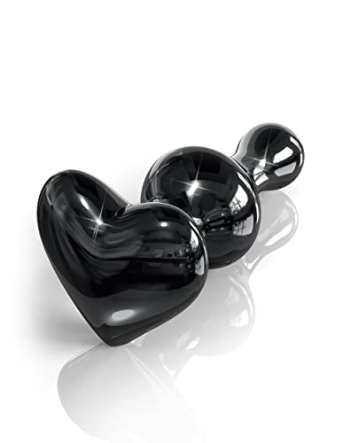 Anal Butt Plug Heart Pink Black Large Pyrex Crystal Glass Huge Anal Beads Butt Plug Dildo Fake Toy - Black