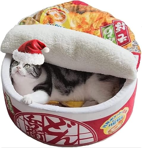 Ramen Noodle Cat Bed,Dog Bed,Cute cat Bed,Keep Warm and Super Soft Creative Pet Nest,cat beds for Indoor Cats,Removable Washable Cushion,Dog Cat Bed for Small Medium Large Dogs and Cats (Red) - 23.7"L x 23.7"W x 11.0"Th - Red