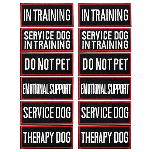 Pistha 12 Pieces Removable Tactical Dog Harness Service Dog Vest Patches Do Not Pet in Training Dog Patches and Emotional Support Dog Vest Patches(3.6 x 1.6Inch) - Black/Red