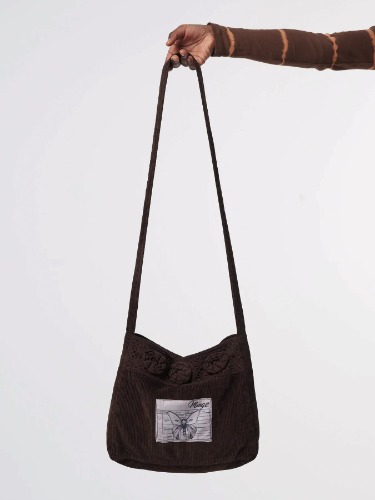 Minga London Melody Crochet Corduroy Crossbody Bag | One Size / Brown