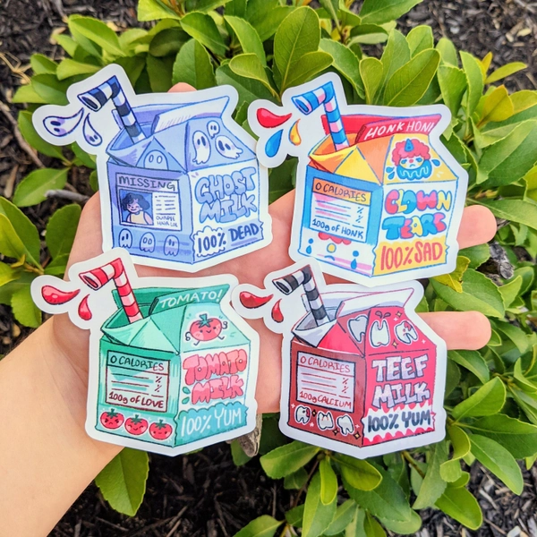 Milk Carton Sticker Set! // Ghost, Clown, Gore Aesthetic Waterproof/Weatherproof Sticker