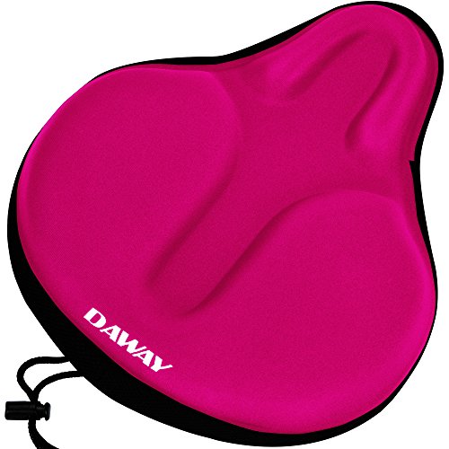 DAWAY Comfortable Exercise Bike Seat Cover - C6 Large Wide Foam & Gel Padded Bicycle Saddle Cushion for Women Men, Fits for Peloton, Stationary, Cruiser Bikes, Indoor Outdoor Cycling, Soft - L - 11.81 x 10.63 inches (L*W) - Pink, C6