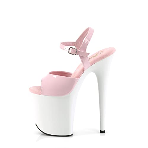 Pleaser Women's Flamingo-809 Ankle-Strap Sandal - 6 - Baby Pink Patent/White