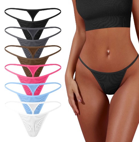 OQQ 6 Pack G-String Thongs for Women Cotton Panties Stretch T-back Tangas Low Rise Hipster Sexy Underwear S-XL - 1black,1grey,1coffee,1peachred,1candyblue,1white Medium