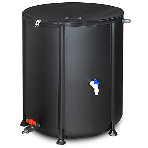 53 Gallon Portable Rain Barrel Water Tank - Collapsible Rainwater Collection System Storage Container - Water Collector Barrels Include Two Spigots and Overflow Kit - Comes with 25 Garden Labels - 53 Gallon