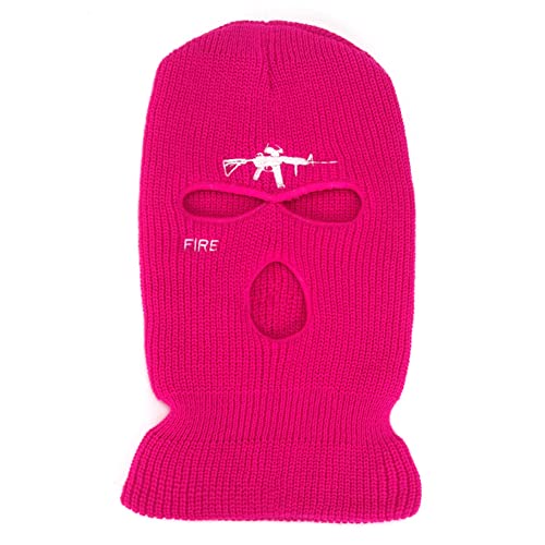 3 Hole M4a1 Ski Mask Knitted Full Face Cover Balaclava Winter Windproof Beanie Cycling for Men Women - One Size - Rose Red