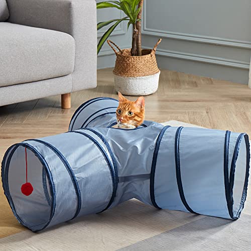 SunStyle Home Cat Tunnels for Indoor Cats 3 Way Play Toy Kitty Tunnel Peek Hole Toy with Ball for Cat Tube Fun for Rabbits Kittens and Dogs (3Way, Pink) - 3 Way Grey