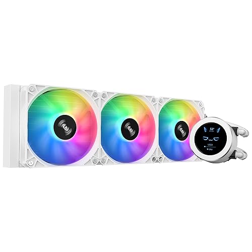 SAMA SM360 White Adjustable Liquid Cooler LCD Display Screen with 3x120mm Addressable ARGB PWM Silent Fan 360mm AIO Radiator - White