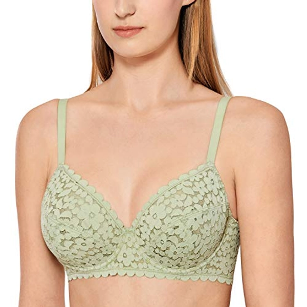 DOBREVA Women's Lace Bra Plus Size Minimizer Sexy Full Coverage Underwire Unlined