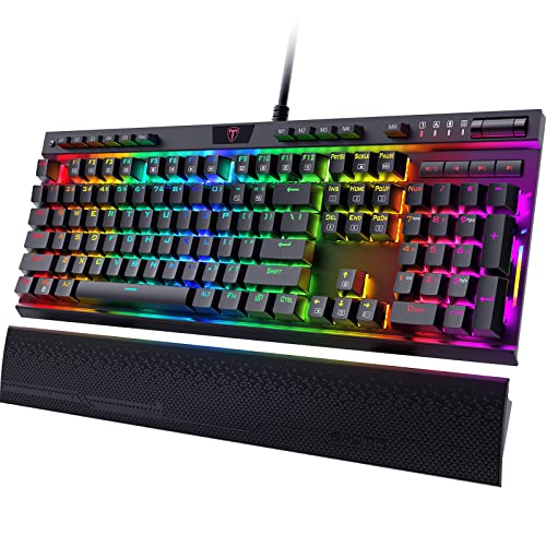 RisoPhy PRO RGB Mechanical Gaming Keyboard, Per-Key RGB Illumination, Macro Keys & Dedicated Media Controls, Detachable Wrist Rest, Aluminum Frame, Hot Swappable Linear Red Switches Wired Keyboard - Black