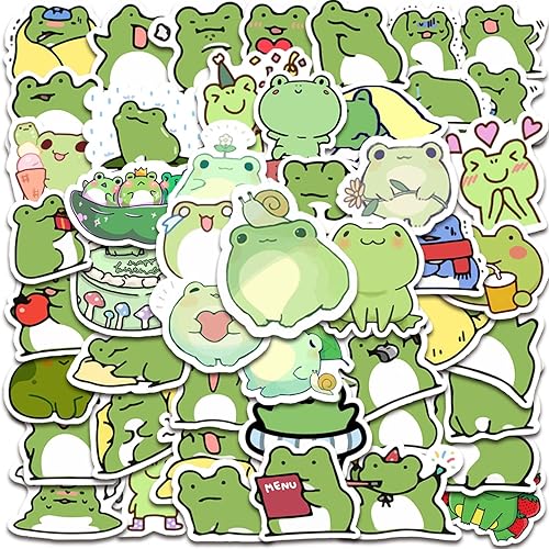 50 Pieces Frog Stickers Cartoon Vinyl Waterproof Stickers for Laptop,Guitar,Motorcycle,Bike,Skateboard,Luggage,Phone,Hydro Flask, Gift for Kids Teen Birthday Party
