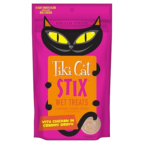 Tiki Cat Stix Mousse Treats, Single Serve Indulgent Lickable Treat or Dry Food Topper, with Chicken in Creamy Gravy, 0.5 oz. Servings (144 Count) - Chicken - 4.5 Pound (Pack of 1)