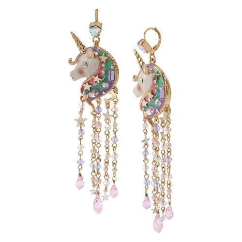 Betsey Johnson Unicorn Fringe Chandelier Earrings