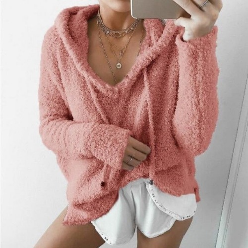 Oversized Fuzzy Hoodie - orange powder / L
