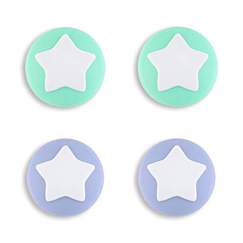 eXtremeRate PlayVital Star Design Cute Switch Thumb Grip Caps, Mint Green & Light Violet Joystick Caps for Nintendo Switch Lite, Silicone Analog Cover Thumbstick Grips for Switch OLED Joycon - Mint Green & Light Violet