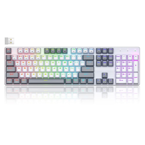 Wireless Mechanical Keyboard,Triple Mode 2.4G/Type-C/Bluetooth Gaming Keyboard,104 Keys Programmable,Customize RGB Backlit,Red Switch,Bicolor PBT Keycaps, Rechargeable Wired Keyboard for Mac PC iPad