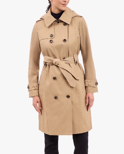 DOUBLE BREASTED TRENCH WITH BUTTON OFF HOOD | M / BRITISH KHAKI