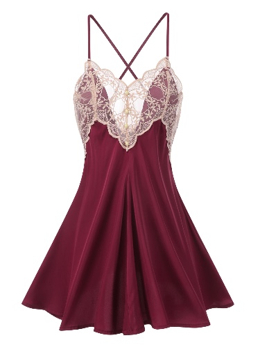 1950s Back Straps Lace Satin Nightdress | Wine Red / M